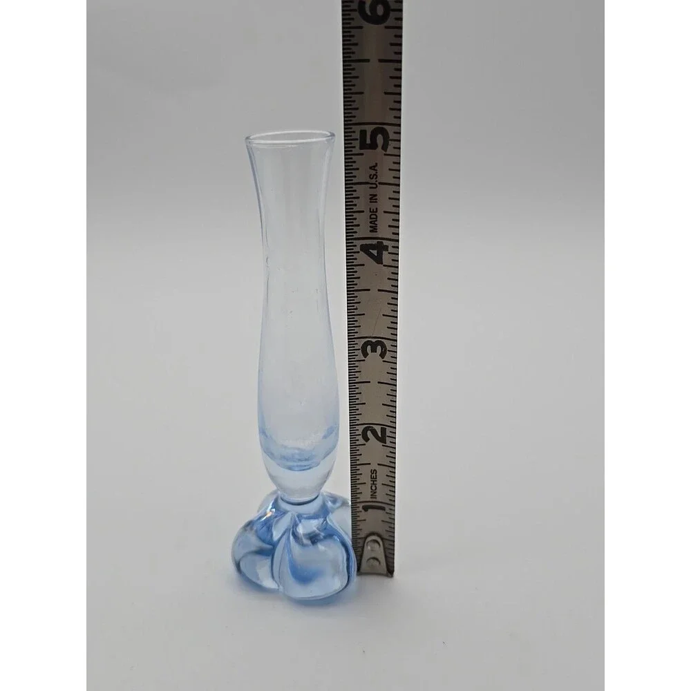 Vintage Art Glass Bud Vase Clover Foot Ice Blue Blown Glass